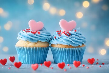 Valentine's Day cupcakes on a blue background