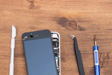the removed phone display and gadget repair tools