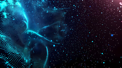 Abstract Blue Digital Waveform Texture With Glowing Dots and Stars On Dark Background