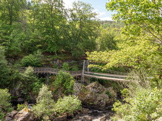 Impressive rope walkway over the Bl;ackwater River at Little Garve, Scotland, UK