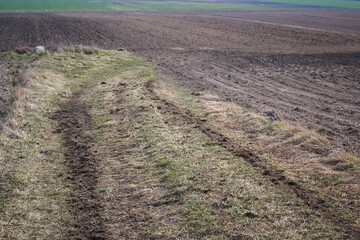 Rural landscape of fields in early spring.
