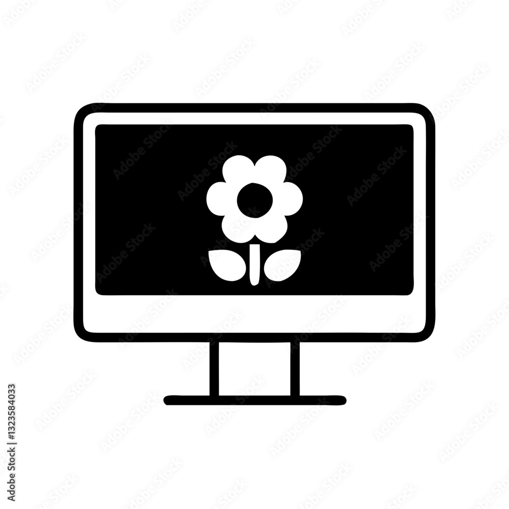 Aufkleber computer monitor with flower vector for design and technology themes