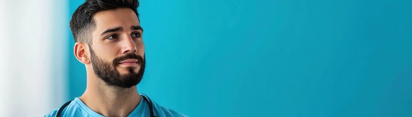 Obraz premium Healthcare professional in scrubs hospital room portrait image calm environment close-up view medical concept