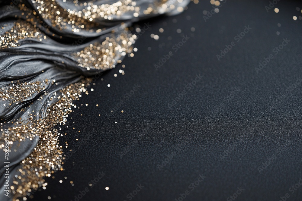 Poster this striking composition features a deep black background accented by a shimmering silver glitter b