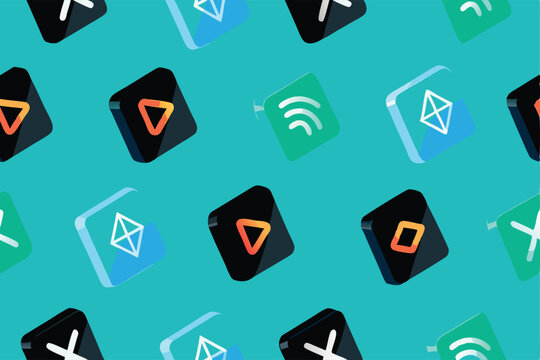 Design a vibrant seamless pattern featuring various programming language logos, including Python, JavaScript, C++, Java, and others, in a colorful and stylized manner.