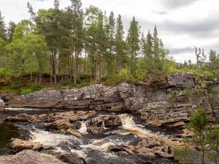 The impressive large Blackwater River at Little Garve, Scotland, UK