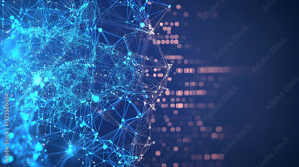 Poster abstract digital network sphere connection on blue background representing modern technology