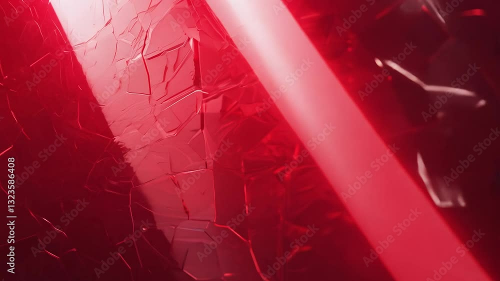 Poster zoom in video with hard red tinted light, sharp light rays slicing through a ceramic surface, define