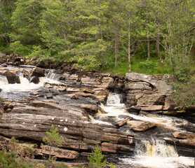 The impressive large Blackwater River at Little Garve, Scotland, UK