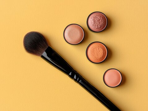 An elegant makeup brush alongside beautiful blushes showcasing hair and makeup tutorials in a minimalist style