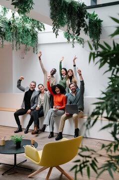 Diverse group of professionals celebrating success together