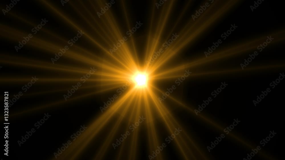 Poster radiant golden light beam projecting from center in a dark background with dynamic flare effects