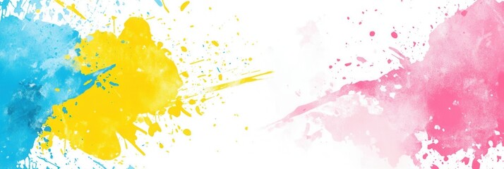 Obraz premium Colorful splashes create a playful backdrop, perfect for cheerful designs and creative projects in vibrant hues of yellow, blue, and pink