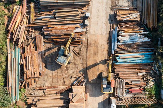 Reusable Building Steel at Construction Material Storage Area