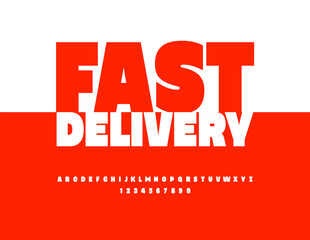 Fototapeta premium Vector Trendy Advertisement Fast Delivery. Classic White Font. Fashion Cool Alphabet Letters and Numbers set.