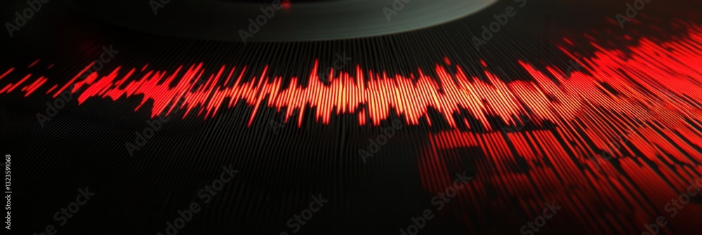Poster vinyl record texture with red soundwave ripples showcasing retro-modern rhythmic design and golden r
