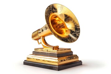 Golden Gramophone Award Trophy on a White Background