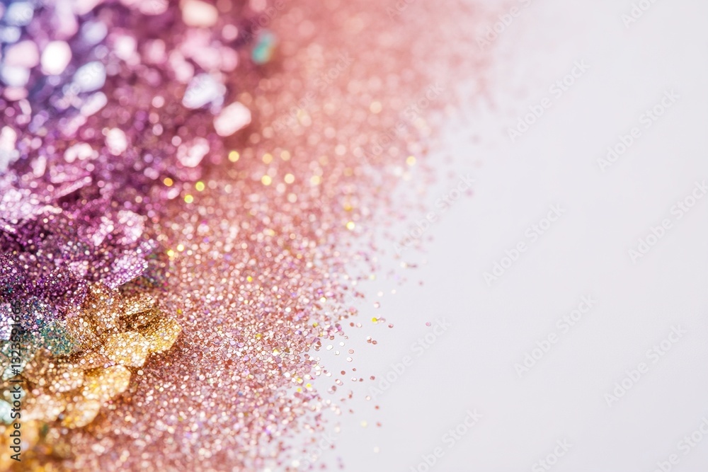 Poster bright and colorful glitter border frames a soft white background, creating a joyful and playful atm