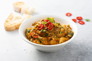 Roasted vegetables dip with chili pepper