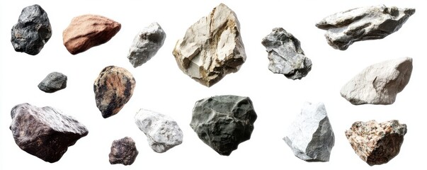 Diverse Rock and Stone Collection on White Background
