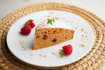 Delicious whole wheat vegan cake with papaya and nuts.
