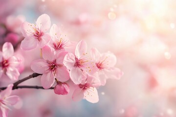 Naklejka premium Delicate pink blossoms enriching outdoor landscapes for nature lovers highlighting vibrant floral beauty ideal for marketing assets or website visuals