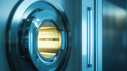 a close-up of an industrial machine with circular design and metal details.