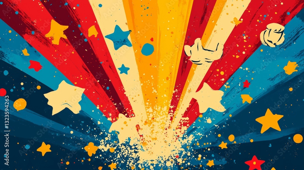 Aufkleber abstract burst of color: dynamic star shapes and rays create a vibrant display.
