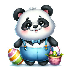 Obraz premium Watercolor Clipart of a funny Easter panda. Holiday watercolor clipart illustration isolated on a white background