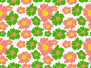 Seamless floral pattern with flowers and leaves in pink and green tones for a spring-inspired design