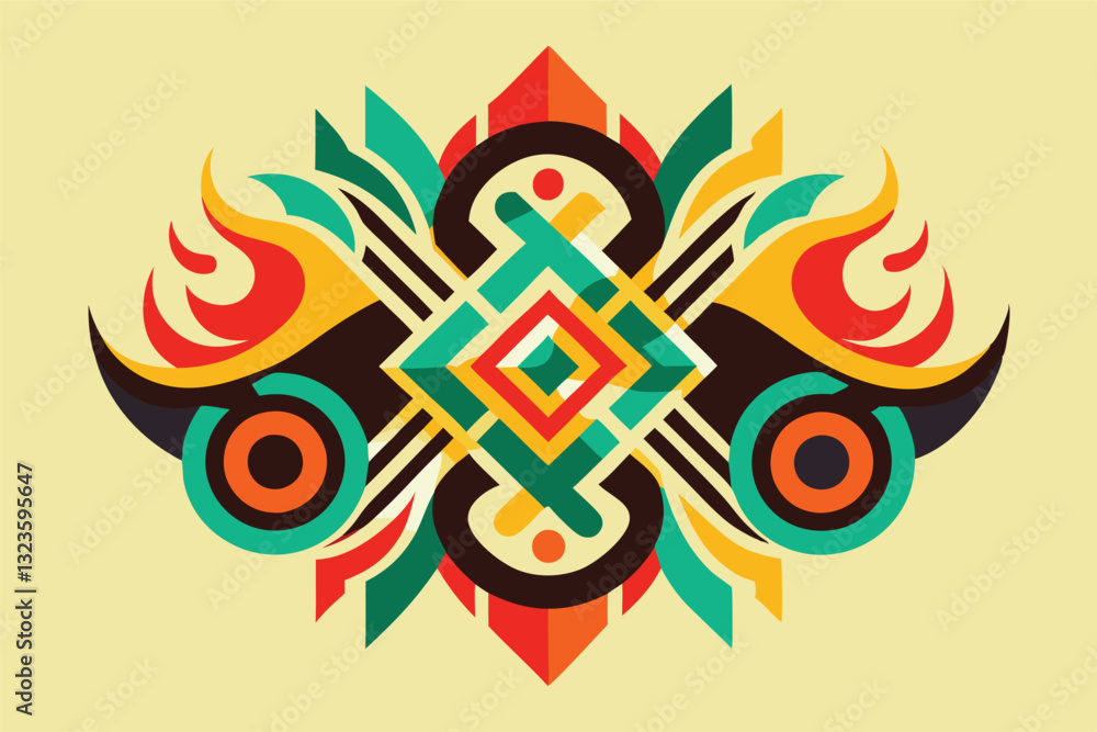 Poster Vibrant geometric illustration featuring colorful abstract shapes and patterns in a symphonic arrangement of lines and curves