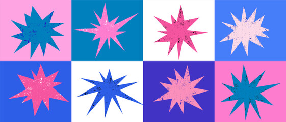 Stars big collection different shapes Funky abstract texture decor elements Vector flat cartoon modern illustration