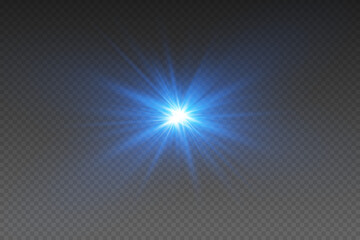 Bright light effect of flare and star explosion with sparks.