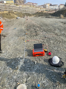 Geophysical Survey Site with Equipment in Urban Construction Area
