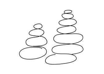 black and white vector continuous line drawing of zen stones stack isolated on white background