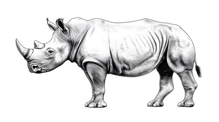 Obraz premium Detailed Sketch of a Rhinoceros in a Natural Habitat with Emphasis on Wildlife Conservation