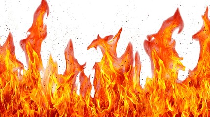 Vibrant Flames Erupting with Intense Heat and Bright Colors Against a White Background