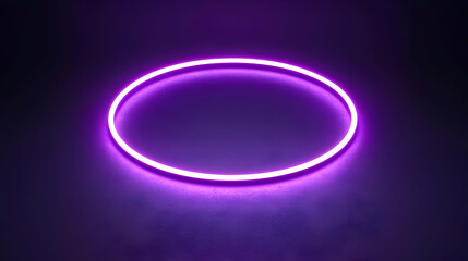 Fototapeta premium Glowing Purple Neon Circle Ring On Textured Dark Surface in Artistic Render