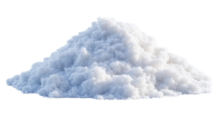 A realistic, clean-cut pile of fresh white snow isolated on a transparent background, casting a soft shadow underneath, with intricate snow textures.