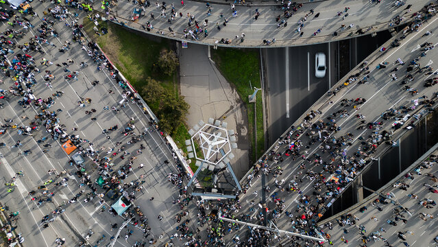 Aerial View of Student Protest on Belgrade Highway