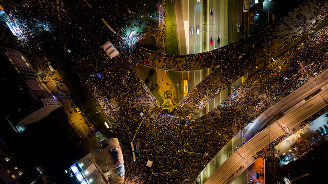 Aerial Night View of Student Protest in Belgrade