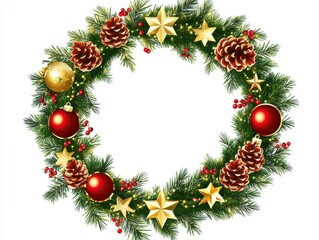 Festive Christmas Wreath with Red and Gold Ornaments