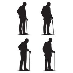 Obraz premium Stooped but Strong Standing Oldman silhouette, a fighter through the years - Oldman illustration - Minimalist Standing Oldman vector - Resilient elder 