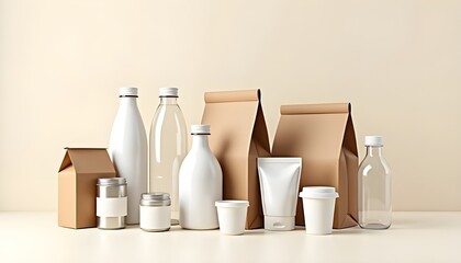 Assorted empty food packaging products for advertising and branding display
