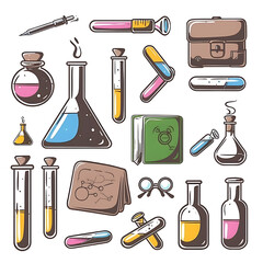 Hand-drawn doodle icons of various educational and school-related stationary items