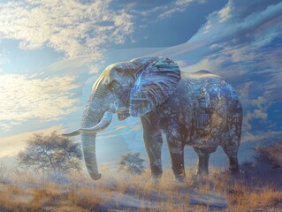 Surrealism Surreal Landscape Scene Elephant Holographic