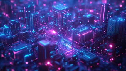 Obraz premium Neon Cityscape Digital Future, glowing streets, technology