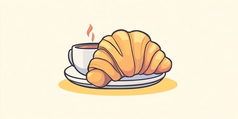 Warm Croissant and Steaming Coffee Served on a Plate for a Delightful Breakfast Moment
