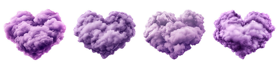 Fototapeta premium Fluffy heart shaped purple clouds isolated on transparency background