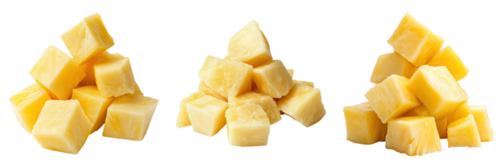 Fresh pineapple chunks isolated on transparency background, vibrant and juicy